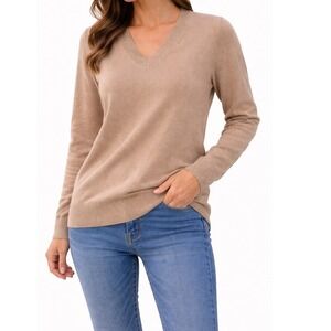 Carmel Cashmere Minimalist V neck Sweater Sz Sm Casual And Cozy Core Basic tan